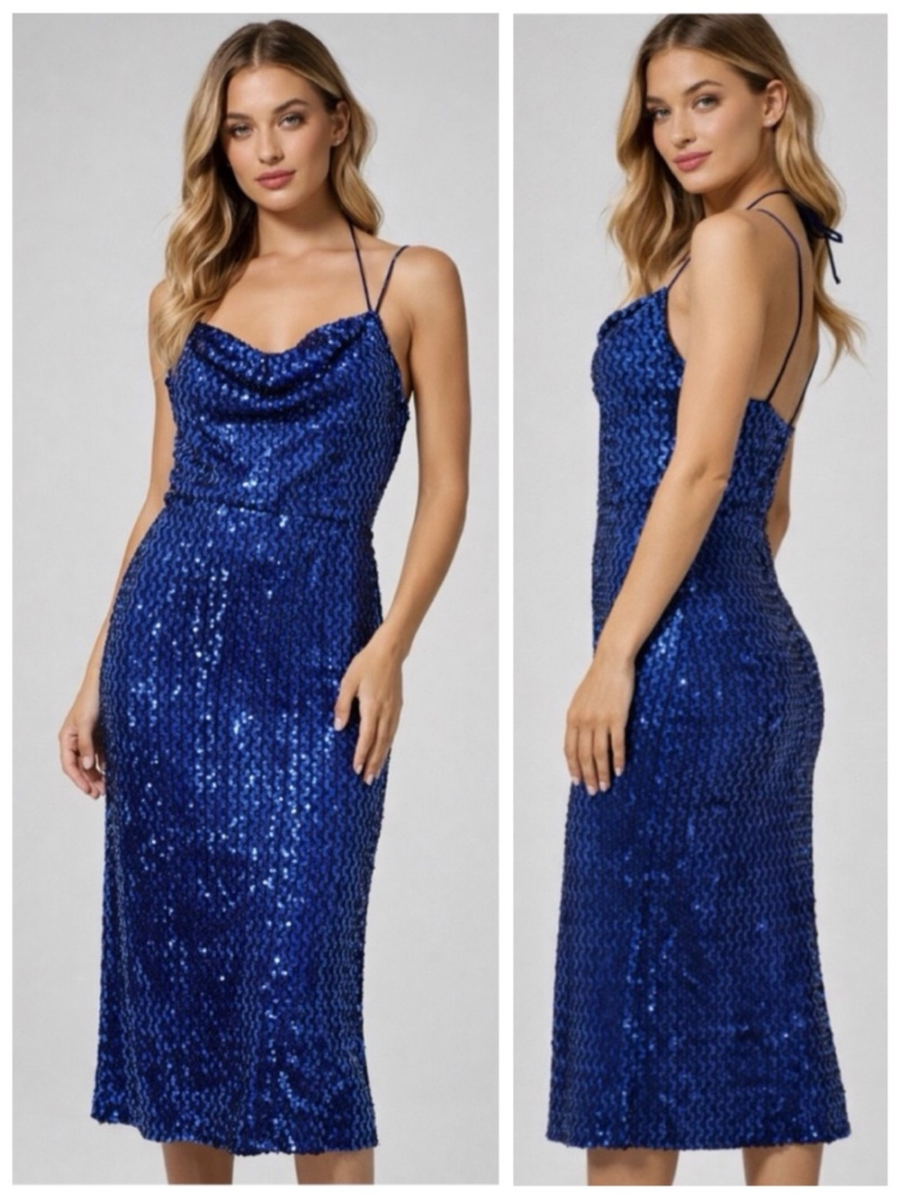 Vintage 1980s Iridescent Electric Blue Sequin Cocktail Disco Dress, sz. S/M